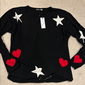 Black Sweater with Red Hearts and White Stars